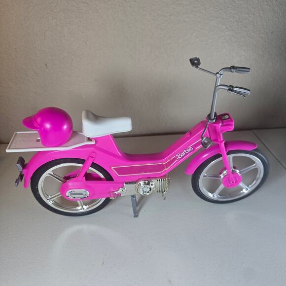 Barbie Other - Vintage 1983 Barbie Motor Bike Pink & Silver with Helmet + Storage Rack
